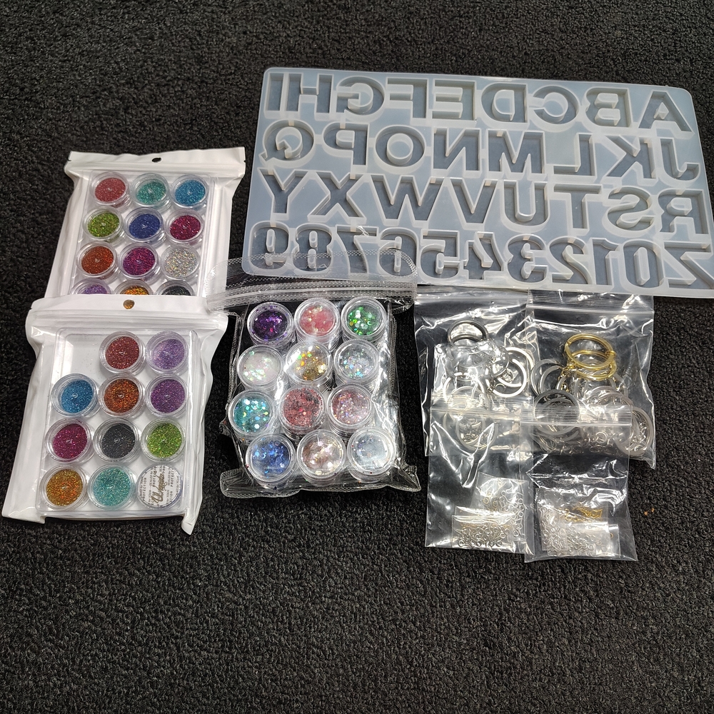 UV Resin Jewelry Making Kit Resin 26 Letter Reversible Mold and Glitter Lot